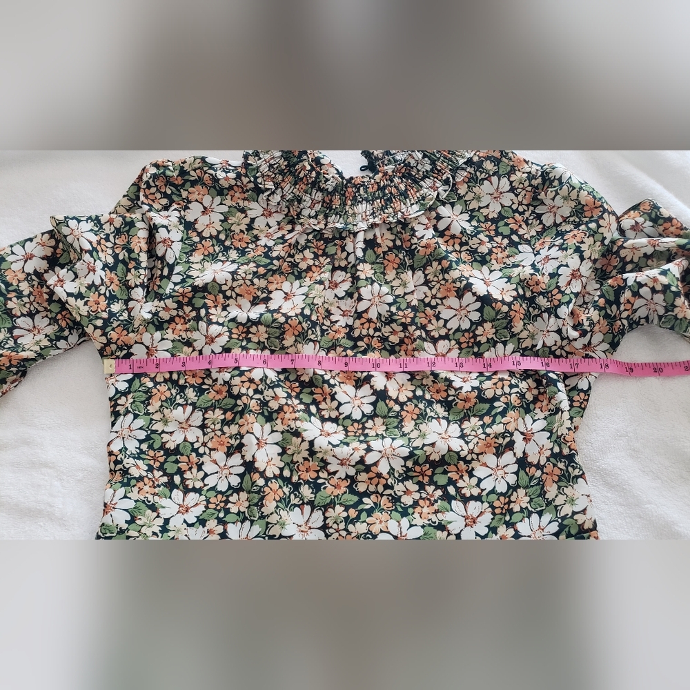 Allegra K Floral 3/4 Bell Sleeves Smocked Belted Flare Ruffle Dress Size S - Picture 11 of 16